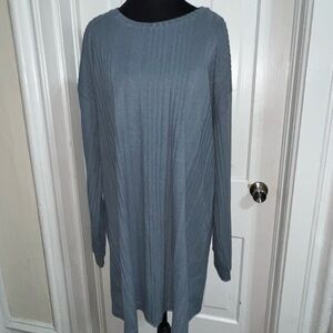 Bluish grey Ribbed Long Sleeve top, plus size 2X, long, oversized, soft